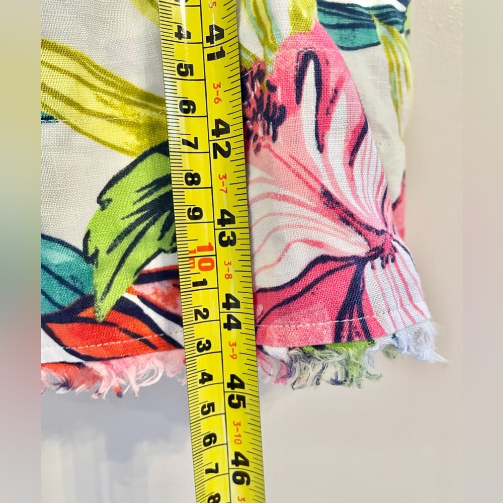 Tommy Bahama Floral Linen Halter Shift Dress Fringe Hem Lined Hibiscus Print L - Picture 13 of 13